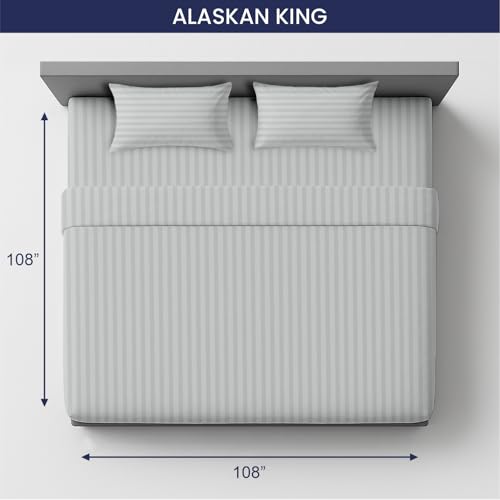 Image of SGI 108 inchx108 inch 4Pc Alaskan King Sheet Set 600 TC 15 inch Deep, Light Gray Stripe