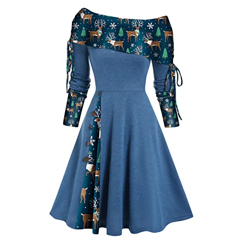 Damen Ugly Weihnachtskleid Lustig Rockabilly Kleid Ärmellos V-Ausschnitt Cocktailkleid Festival A-Linie Partykleid Schneeflocke Muster Abendkleid...