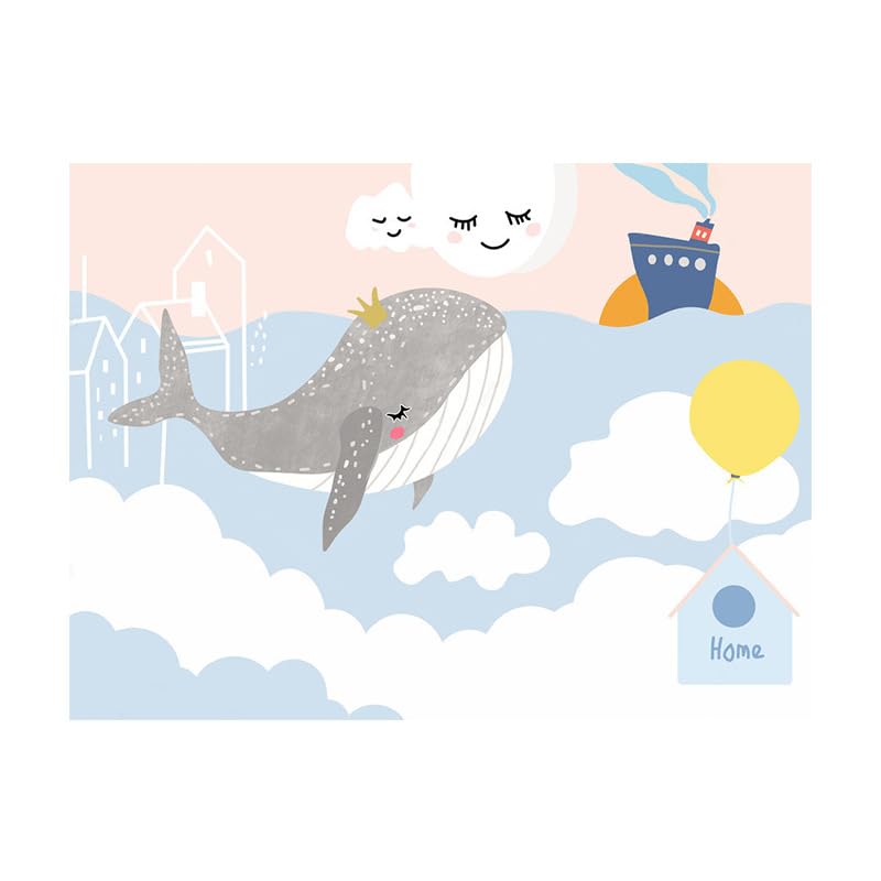 Papel tapiz no tejido con temática de dibujos animados de ballena para sala de estar