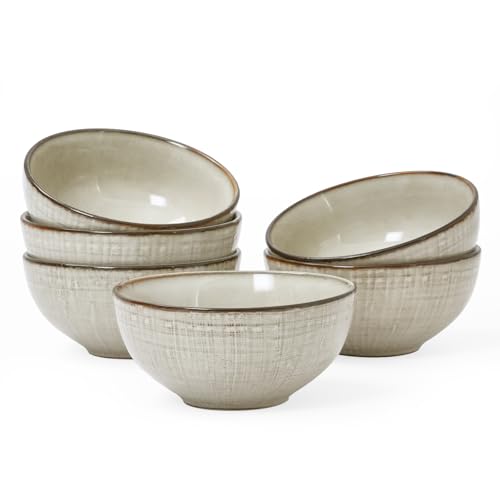 famiware Moonlight Cereal Bowl 20oz Rice Bowls Set of 6 Stoneware Soup Bowls for Kitchen Festivals Housewarming Dinnerware Microwave and Dishwasher Safe Sturdy Stackable Summer Sand