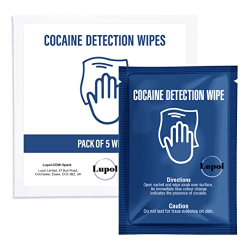 Cocaine Detection Wipes Lot de 5 sachets – Détectez la présence présumée de cocaïne sur n'importe quelle surface en tamponnant la zone avec une lingette qui devient bleue au contact des drogues Cocaine Detection Wipes Lot de 5 sachets – Détectez la présence présumée de cocaïne sur n'importe quelle surface en tamponnant la zone avec une lingette qui devient bleue au contact des drogues