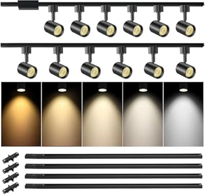 VANoopee 5-Color 12-Light LED Track Lighting Kit with 13FT H Type Track Lighting Rails and H Track Floating Canopy Connector, Modern Kitchen Track Lighting Fixtures Ceiling Spot Light Dimmable 10W