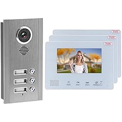 Videoportero 3 Viviendas Videoportero, Portero Automático Intercomunicadores Antirrobo Portero Automático Intercomunicador Visual Timbre Con 4 Máquinas De Interior (pantalla) Para Videoportero