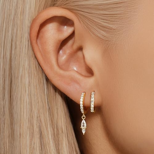GEORGE · SMITH Gold Earring Sets for Multiple Piercing 14K Gold Plated Dainty Earrings for Women Hypoallergenic Huggie Hoop Drop Dangle Stud Earrings Cartilage Earring Set4