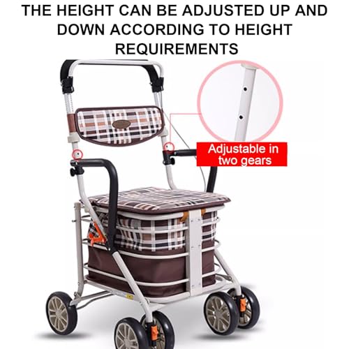 Andador plegable con asiento y cesta de almacenamiento, altura ajustable para personas mayores, soporta hasta 220 libras, ideal para asistencia de movilidad