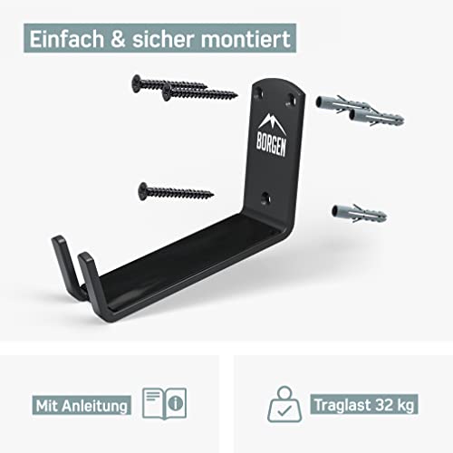Borgen Fahrrad Wandhalterung Pedal bis 32kg Tragfähigkeit - Pedalhalterung für E-Bike, Mountainbike, Rennrad - Fahrradhalterung Wand mit 2X Stützwinkeln und Wandschutzpads - sicherer Halt