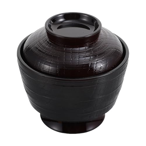AUTSUPPL Cuenco Pequeño de Miso Japonés de Plástico con Tapa, Tazón Multifuncional para Sopa y Arroz, Tamaño 9.3x9 Cm, Adecuado para Hogar y Restaurante, Recipiente Práctico para Sopa