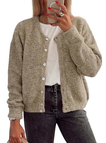 ATHMILE Fall Long Sleeve Cardigans for Women Sweater Fashion Open Front Winter Button Down Crewneck Loose Knit Jacket 2025