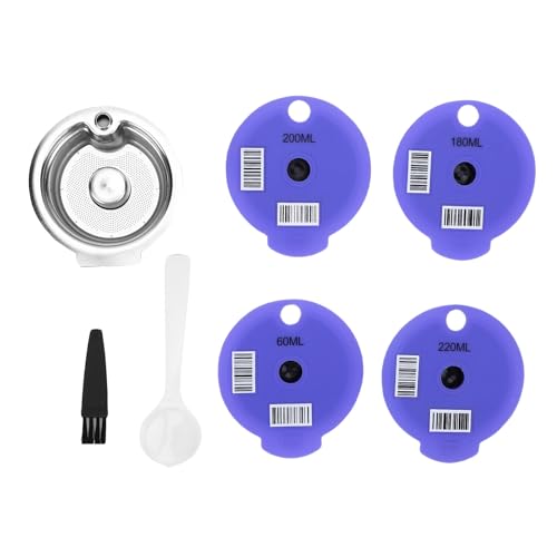 Cápsula de Café Reutilizable, Filtro de Café de Acero Inoxidable con 4 Tapas, Cuchara y Cepillo, Fácil de Limpiar - Ecológica y Duradera, Compatible con Máquinas de Café, Uso en