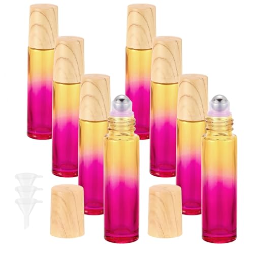 Flacons à bille en verre 10ml en lot de 8 bouteilles roll-on dégradé jaune rose pour parfums