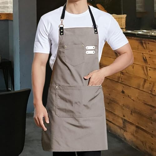 KLKCMS Painting Artist Apron Chef Bib Apron Multipurpose Unisex Women Men Adjustable for Crafting Gardening Cafe Restaurant Drawing, Khaki - 4