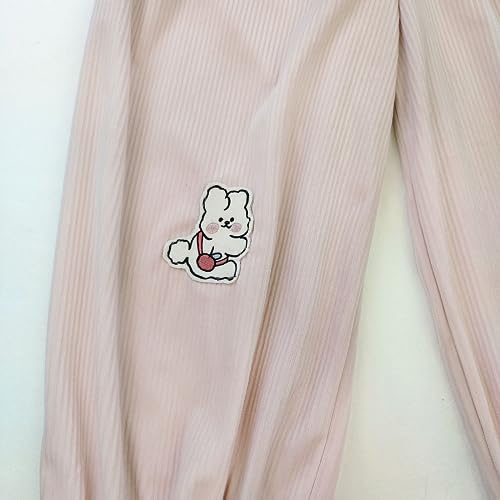 Image of Cute Corduroy Kawaii Embroidery Wide Leg Pants Lolita Loose Japanese Style Teen Girls Stretch Casual Trousers