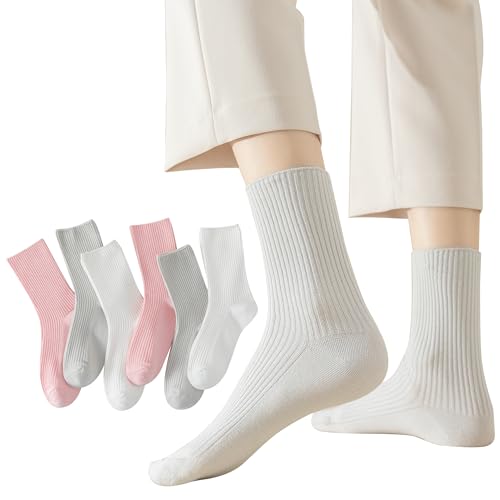 Image of Flydo 6 Pack Women's Crew Socks - Cotton, Cute Casual Athletic Soft Aesthetic