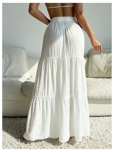 OYOANGLE Women's Beach Cover Up Skirt Drawstring Tiered Maxi Skirt Swimsuit Coverups3