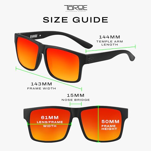 Image of TOROE TR90 Square Frame Grade A Polarized Black Emblem Sunglasses with Anti Reflective Water Repellent Polycarbonate Lenses