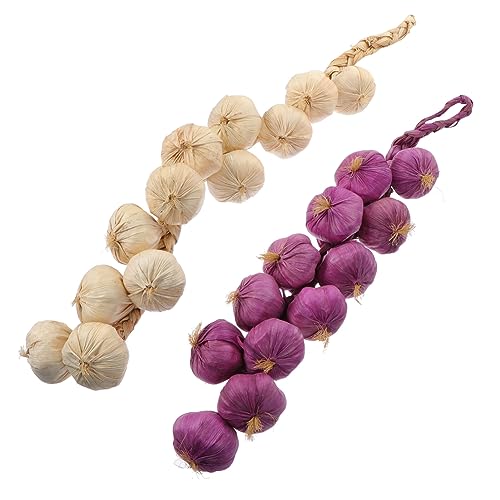 Milisten 2Pcs Strings Hanging Fake Garlic Fake Garlic Decorations Onion Fresh Plastic Vegetables Halloween Wreath Garlic Bulbs Artificial Vegetable Fake Grapes Mini Food Braid Foam White