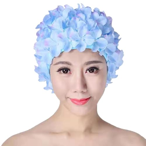 Gorros de natación para mujer, gorro de natación de flores de moda con pétalos florales | Gorros de baño retro para cabello largo y corto, sombrero de natación para piscina, playa, vacaciones