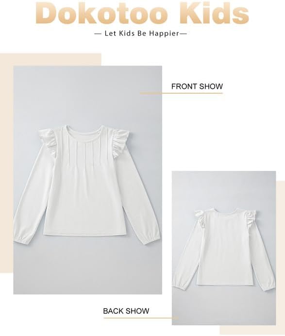 Girls Long Sleeve Shirts Casual Ruffle Trim Crewneck Blouse Tops 6-15 Years - Image 5