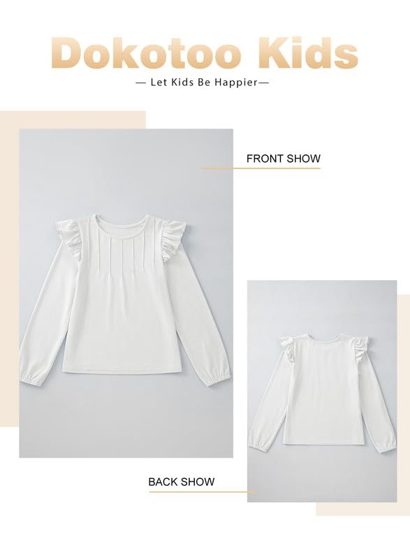 Girls Long Sleeve Shirts Casual Ruffle Trim Crewneck Blouse Tops 6-15 Years 5