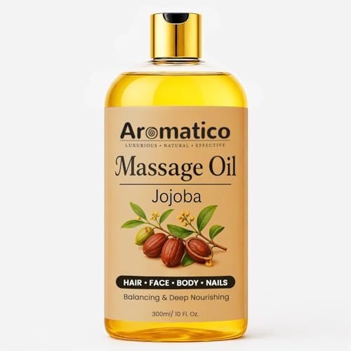 Image of AROMATICO Jojoba Massage Oil - Carrier Oil for Massage with Almond & Sesame for Full Body Hydration, Cold Pressed Skin Nourishment | 300ml