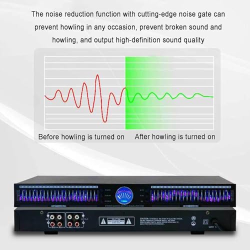 Ecualizador gráfico estéreo digital de 22 bandas, analizador de espectro LED, 1U doble canal con 10 efectos preestablecidos y reducción automática de ruido para estudio de grabación miniatura 4