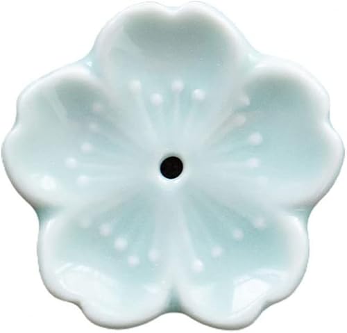 Delicada flor de cerezo con fondo plano, portátil, soporte de incienso para sala de estar, cerámica y decoración del hogar (azul claro)