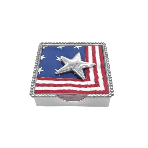 MARIPOSA STARS & STRIPES STAR BEADED NAPKIN BOX | SILVER