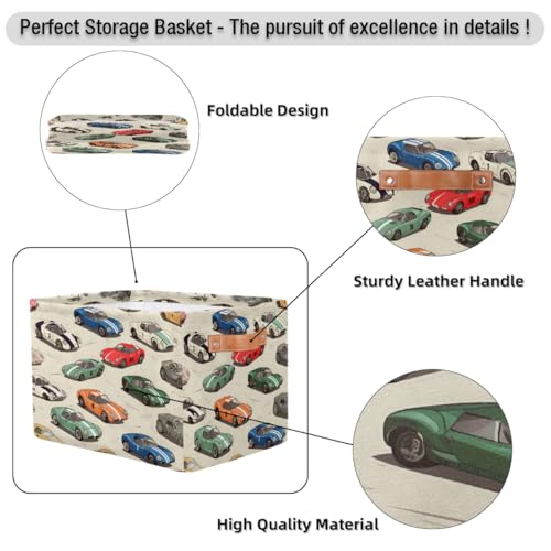 Image of Race Cars Storage Baskets for Organizing, Fabric Collapsible Storage Bins Box Cool Decorative Toy Organizer Baskets for Closet Shelves Gift Basket 1 Pc