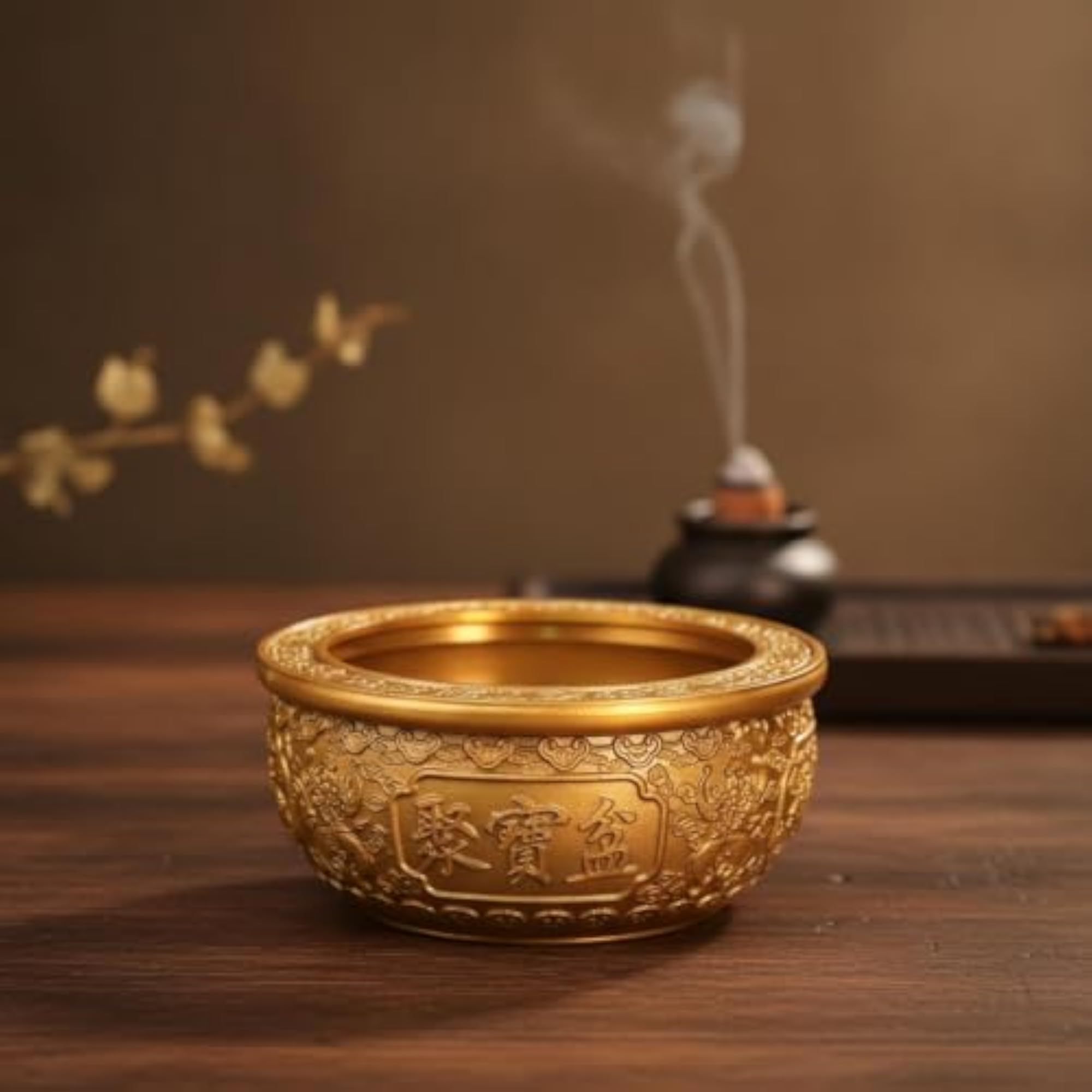 Basin with Embossed Patterns, Gold-Tone