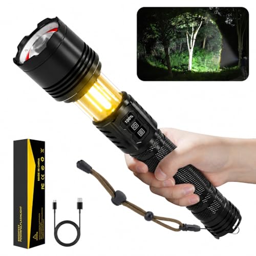 Flashlight Rechargeable, Real 3700 High Lumens, Warm Ambient Light for Camping(6 Modes), Aluminum Alloy Body, Super Bright, Up to 12 Hours, 10000mAh Tactical Flashlight, IPX5 Waterproof 10 I