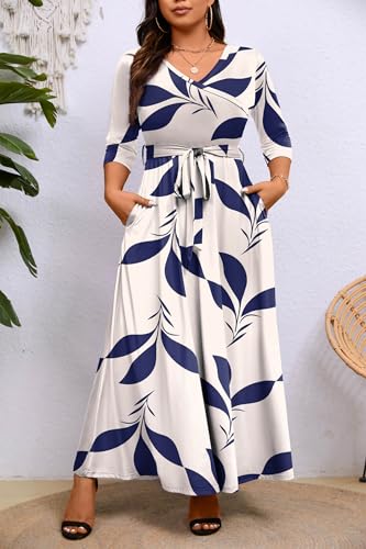 Image of Runwind Plus Size Maxi Dresses - 3 /4 Sleeve V Neck Long Dress for Women (XL-6XL)