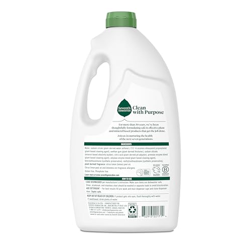 Image of Seventh Generation Dishwasher Detergent Liquid Gel, Powers Away Stuck-On Food, Lemon Scent, 42 Oz