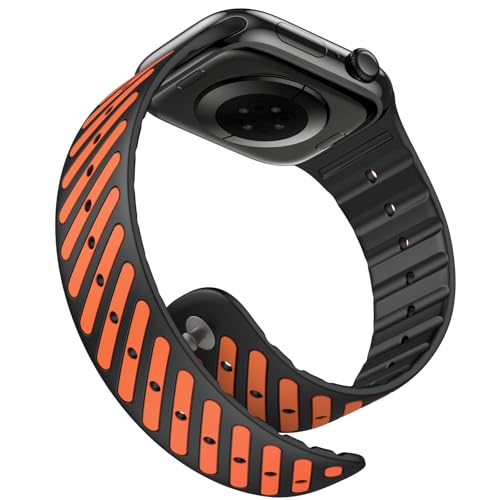 Bracelet iWatch 45mm 49mm magnétique en silicone bicolore compatible Apple Watch Series 11 SE