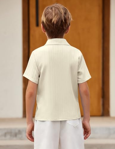 Image of Arshiner Boys Casual Short Sleeve Button Down Shirt Fashion Textured Summer Beach Shirt 3-13 Years Old