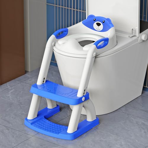 Image of Potty Training Seat with Step Stool Ladder, Toddler Toilet Seat for Boys Girls, Adjustable 6 Heights Fits Round & Elongated Toilets, Anti-Slip Pads & Leak-Proof Guard