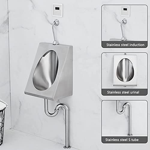 OTQEFTN 304 Stainless Steel urinals, Induction Wall-Mounted Drainage Public Toilet urinals, Square Wall-Mounted Men's urinals, Bathroom Accessories for Homes, Hotels, Schools