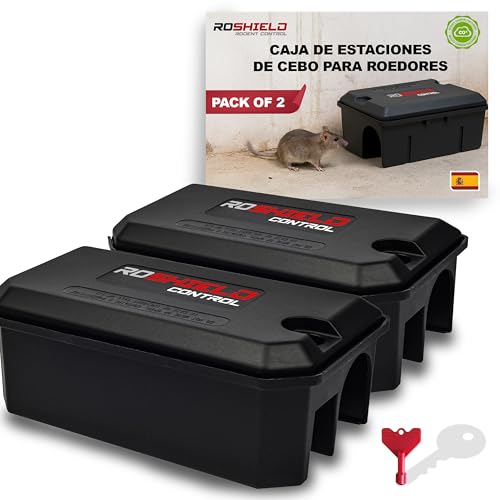 ROSHIELD PRO BOX|2 caja de cebos y trampas para ratones y ratas|caja asesina|bloques antiratones para exterior e interior|trampas para ratones y ratas|trampas para ratones de muerte instantánea
