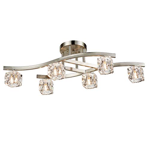 DANSEER Lighting Modern Crystal Ceiling Light Fixture with Glass Ice Cube 6 Lights