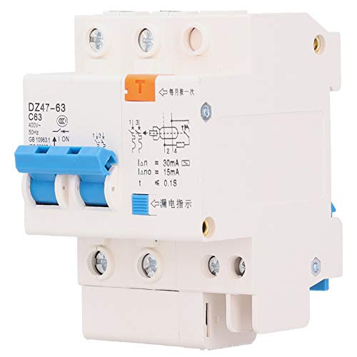 Disjoncteur Miniature, 220V 2P 63A Disjoncteur Sectionneur Tension et Interrupteur de Protection Contre les Fuites Électriques 35mm Montage Sur Rail DIN