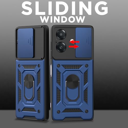 Image of Pikkme D10 Tough Armor Bumper Case | 360 Protection Case | Sliding Camera Shield Cover & Ring Holder Stand Back Cover for Oppo A3x 5G / A3x 4G / A3 5G (Blue)