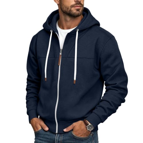 Mens Full Zip Hoodies Fashion Fleece Drawstring Hooded Sweatshirts Jackets - image 2