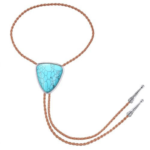 Image of Jeilwiy Bolo Tie for Men Real Stone Westwern Cowboy Ties Silver Bolos Women Leather Necktie Gift for Birthday Christmas