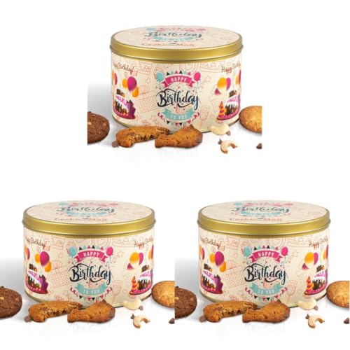 Image of CookieMan Happy Birthday Cookies Gift Pack - 300g | Assorted Biscuit in 5 Flavors: Choco Chip, Double Choco Chip, Butter Cashew, Black Currant & Mocha | Perfect For Special Occasion Gifting
