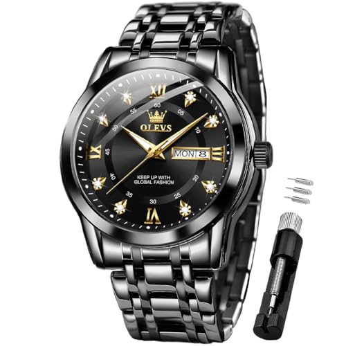 Image of OLEVS Watch for Men Business Diamond Easy Read Men's Wristwatches Analog Luxury Date Stainless Steel Waterproof Luminous Dress Mens Watches
