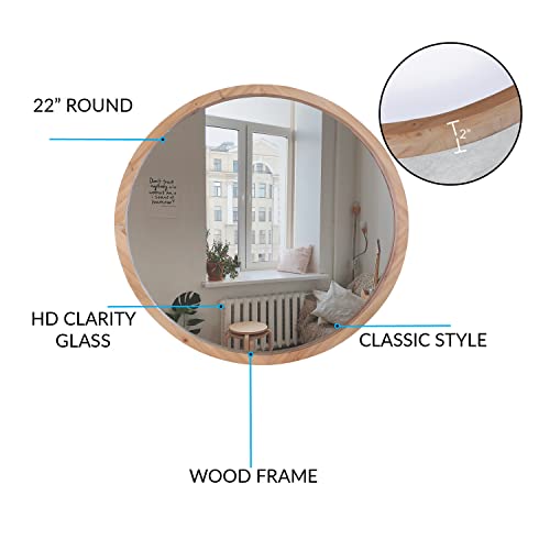 Mirrorize Round Wood Mirror 22" for Living Room Wall Decor, Decorative Wooden Circle Mirror, Bathroom Vanity Mirror, Large Farmhouse Circular Mirror for Entryway, Natural Brown - Image 5