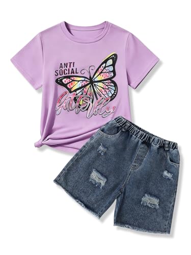 Image of 9-16Y Tween Girl Clothes 2 Piece Short Sleeve Heart Print Top and Shorts Teen Girl Summer Outfits Short Set