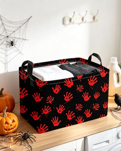 Image of Essme Rectangular Halloween Baskets,Ghost Storage Box,Cute Basket for Kids with Handles for Room Decor, Book Bins,Shelf Basket.(Handprint)