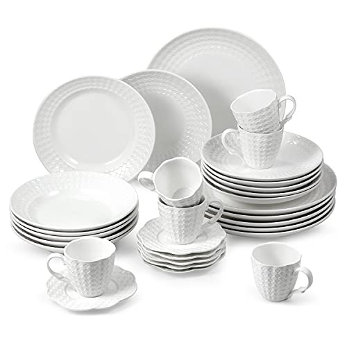 suntun Juegos de Vajillas de Porcelana 30 piezas, Juego de Café 6 Tazas de Café, 6 Platillos, 6 Platos Hondos, 6...