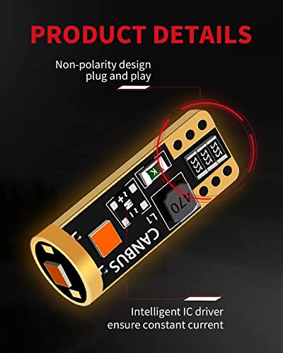 Lasfit 194 168 T10 2825 W5W Led Bulb - Amber Yellow - Canbus Error Free, Non-Polarity 400Lm Extremely Bright For Side Marker Map Doors, 12-24V (Pack Of 2) #TOP5