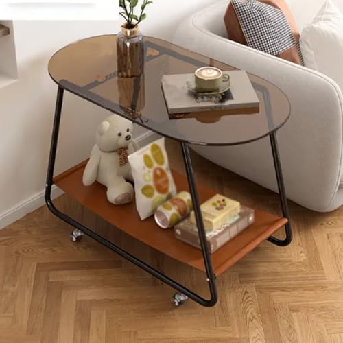 Moderner Couchtisch mit doppellagiger Ablagefläche, Tischplatte aus gehärtetem Glas, Stabiler Stand, ideal für Wohn- oder Schlafzimmer, erhältlich in den Größen 70 x 38 x 53 cm, mi